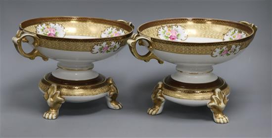 A pair of Noritake pedestal bowls on stands with paw feet length 30.5cm